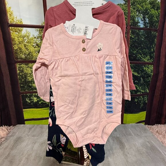 NWT Carter's Girl's 4-Piece Long Sleeve Bodysuits & Jogger Pants Set 6-9 months - Picture 1 of 5